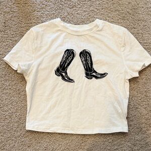 SHEIN White Crop Top with Black Boot Design